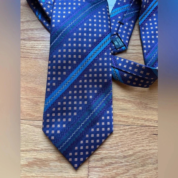 DANIEL DE FASSON Handmade 100% Silk Tie Men's Purple Blue Abstract Necktie - Picture 2 of 5